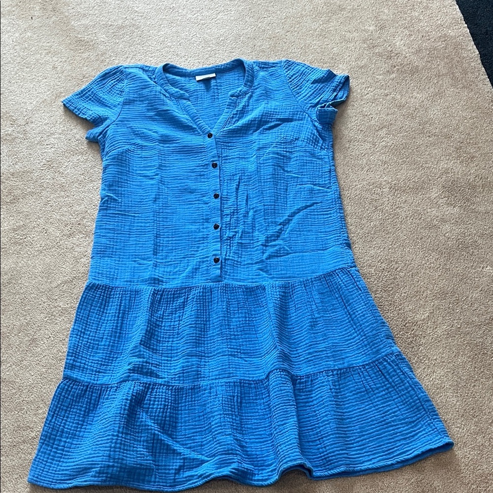 J. Jill Vibrant Blue Tiered Button-Front Dress